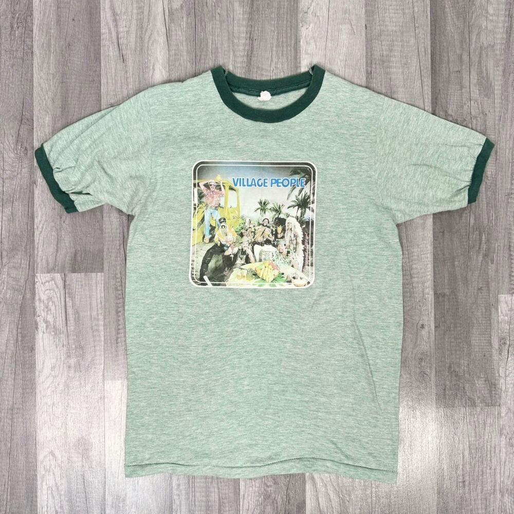 Vintage 70s Village People Ringer T Shirt Tri Blend USA Disco Band Tee